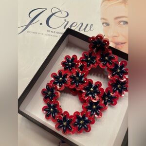 J. Crew Red and Navy Floral Earrings